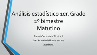 Análisis estadístico 1er. Grado
2º bimestre
Matutino
EscuelaSecundariaTécnica 6
JuanAntonio de Urrutia yArana
Querétaro.
 