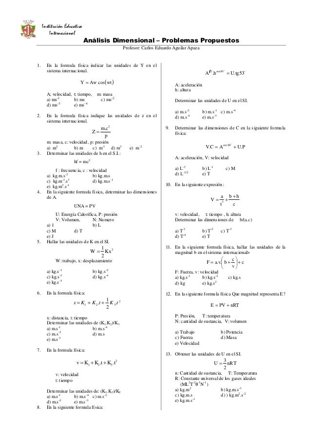 Ejercicios De Analisis Dimensional Nivel Universitario