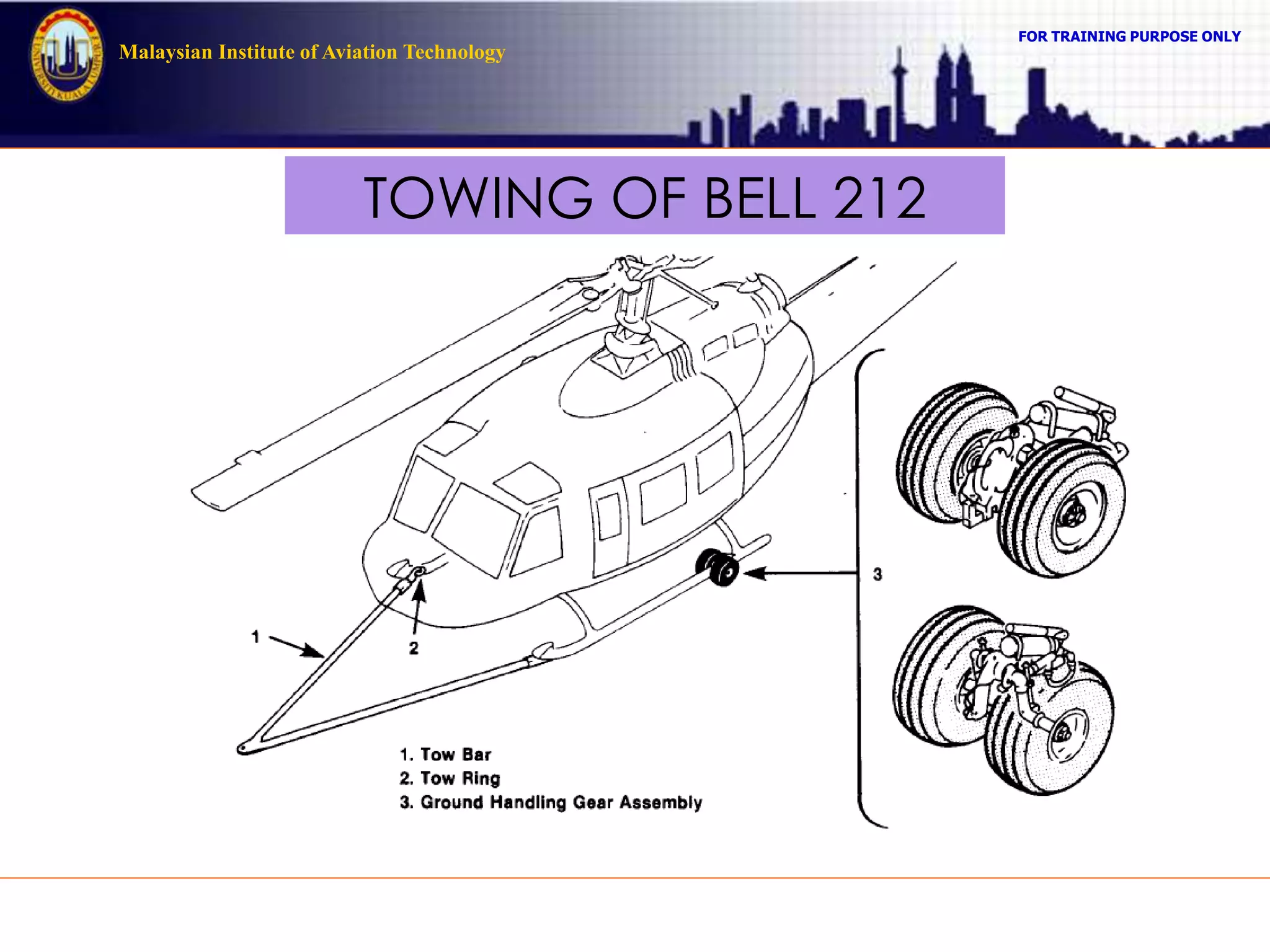 FOR TRAINING PURPOSE ONLY
Malaysian Institute of Aviation Technology
TOWING OF BELL 212
 