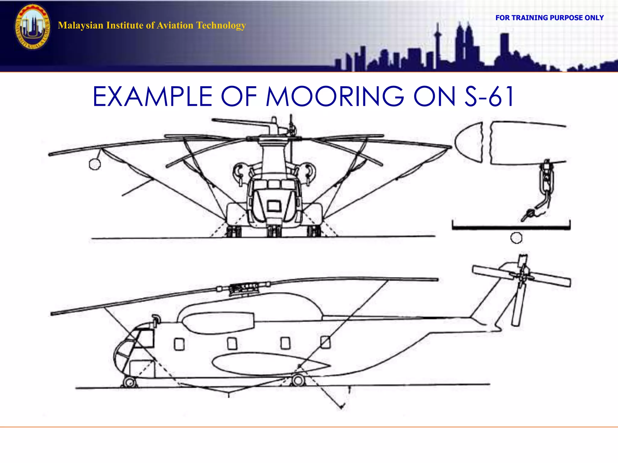 FOR TRAINING PURPOSE ONLY
Malaysian Institute of Aviation Technology
EXAMPLE OF MOORING ON S-61
 