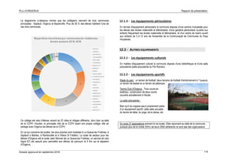 PLU d’ORGERUS Rapport de présentation
Dossier approuvé en septembre 2018 115
Le diagramme ci-dessous montre que les collégiens viennent de trois communes
principales : Septeuil, Orgerus et Bazainville. Plus de 50 % des élèves habitent l'une de
ces trois communes.
Ce collège est celui d'élèves venant de 23 villes et villages différents, donc bien au-delà
de la CCPH. Houdan, la principale ville de la CCPH ayant son propre collège, elle se
partage avec Orgerus les élèves de la CCPH.
En ce qui concerne les lycées, les plus proches sont localisés à La Queue-lez-Yvelines, à
Septeuil à Mantes, à Rambouillet et à Villiers St Frédéric. Le lycée de secteur pour les
élèves d'Orgerus est le lycée Jean Monnet de La Queue-lez-Yvelines, un service de cars
(ligne 67) est assuré pour permettre aux élèves de parcourir le 9 Km qui le séparent
d'Orgerus.
12.1.3 - Les équipements périscolaires
En termes d'équipement périscolaire la commune dispose d'une cantine mutualisée pour
les élèves des écoles maternelle et élémentaire, d'une garderie périscolaire ouverte aux
enfants fréquentant les écoles maternelle et élémentaire, et d'un centre de loisirs ouvert
aux enfants de 3 à 12 ans de l'ensemble de la Communauté de Communes du Pays
Houdanais.
12.2 - AUTRES EQUIPEMENTS
12.2.1 - Les équipements culturels
En matière d'équipement culturel la commune dispose d'une bibliothèque et d'une salle
polyvalente (salle polyvalente du Pré Romain).
12.2.2 - Les équipements sportifs
Stade du parc : un terrain de football, deux terrains de football d'entraînement à 7 joueurs,
un terrain de basket et un terrain de pétanque.
Tennis Club d'Orgerus : Trois courts en
extérieur, construction de deux courts
couverts actuellement à l'étude.
La salle polyvalente :
Bien qu’il ne s’agisse pas à proprement parler
d’un équipement sportif, cette salle accueille
du tennis de table, du yoga, de la danse, etc
En outre 27 associations animent la vie locale. Elles rayonnent au-delà de la commune
puisque plus de la moitié (55%) de leurs 2000 adhérents ne sont pas des orgerussiens.
116
99
93
57
37
34
26
25
24
15
16
17
12 3521121211
Répartition desélèvespar communesde résidences
Année scolaire 2015-2016
SEPTEUIL
ORGERUS
BAZAINVILLE
TACOIGNIERES
ORVILLIERS
FLEXANVILLE
PRUNAY LE T
BEHOUST
OSMOY
GOUPILLIERES
ST MARTIN DES CH
COURGENT
HARGEVILLE
ROSAY
MULCENT
MARCQ
ARNOUVILLE
BERCHERE / V
GRESSEY
MILLEMONT
RICHEBOURG
VILETTE
MAULETTE
 
