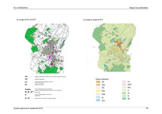 PLU d’ORGERUS Rapport de présentation
Dossier approuvé en septembre 2018 152
Le zonage du PLU de 2013 Le zonage du projet de PLU
 