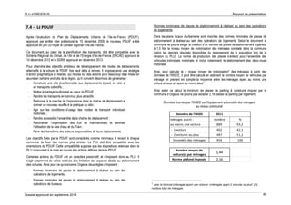 PLU d’ORGERUS Rapport de présentation
Dossier approuvé en septembre 2018 85
7.4 - LE PDUIF
Après l’évaluation du Plan de Déplacements Urbains de l’Ile-de-France (PDUIF),
approuvé par arrêté inter préfectoral le 15 décembre 2000, le nouveau PDUIF a été
approuvé en juin 2014 par le Conseil régional d’Ile-de-France.
Ce document, au cœur de la planification des transports, doit être compatible avec le
Schéma Régional du Climat, de l’Air et de l’Énergie d’Île-de-France (SRCAE) approuvé le
14 décembre 2012 et le SDRIF approuvé en décembre 2013.
Pour atteindre des objectifs ambitieux de développement des modes de déplacements
alternatifs à la voiture, le PDUIF fixe neuf défis à relever. Il propose ainsi une stratégie
d’action pragmatique et réaliste, qui repose sur des actions pour beaucoup déjà mises en
œuvre en certains endroits de la région, qu’il convient désormais de généraliser :
- Construire une ville plus favorable aux déplacements à pied, en vélo et
en transports collectifs ;
- Mettre le partage multimodal au cœur du PDUIF ;
- Rendre les transports en commun plus attractifs ;
- Redonner à la marche de l’importance dans la chaîne de déplacement et
donner un nouveau souffle à la pratique du vélo ;
- Agir sur les conditions d’usage des modes de transport individuels
motorisés ;
- Rendre accessible l’ensemble de la chaîne de déplacement ;
- Rationaliser l’organisation des flux de marchandises et favoriser
l’utilisation de la voie d’eau et du Train ;
- Faire des franciliens des acteurs responsables de leurs déplacements.
Les objectifs fixés par le PDUIF sont considérés comme minimaux, il revient à chaque
commune de fixer des normes plus strictes. Le PLU doit être compatible avec les
orientations du PDUIF. Cette compatibilité suppose que les dispositions retenues dans le
PLU concourent à la mise en œuvre des actions définies dans le PDUIF.
Certaines actions du PDUIF ont un caractère prescriptif, et s'imposent donc au PLU. Il
s'agit notamment de celles relatives à la limitation des espaces dédiés au stationnement
des voitures. Ainsi pour ce qui concerne Orgerus deux règles s'imposent :
- Normes minimales de places de stationnement à réaliser au sein des
opérations de logements ;
- Normes minimales de places de stationnement à réaliser au sein des
opérations de bureaux.
Normes minimales de places de stationnement à réaliser au sein des opérations
de logements
Dans les plans locaux d’urbanisme sont inscrites des normes minimales de places de
stationnement à réaliser au sein des opérations de logements. Selon le document la
commune ne pourra exiger la création d’un nombre de places de stationnement supérieur
à 1,5 fois le niveau moyen de motorisation des ménages constaté dans la commune
(selon les derniers résultats disponibles du recensement de la population lors de la
révision du PLU). La norme de production des places s’entend pour l’ensemble des
véhicules individuels motorisés et inclut notamment le stationnement des deux-roues
motorisés.
Ainsi, pour calculer le « niveau moyen de motorisation" des ménages à partir des
données de l'INSEE, il peut être calculé en estimant le nombre moyen de véhicules par
ménage en prenant en compte la moyenne entre les ménages ayant au moins une
voiture et ceux en ayant au moins deux7.
Ainsi selon ce calcul le minimum de places de parking à construire imposé par la
commune d’Orgerus ne pourra pas excéder 2,16 places de parking par logement.
Données fournies par l'INSEE sur l'équipement automobile des ménages
au niveau communal
Données de l'INSEE 2011
ménages ayant : nombre %
au moins une voiture 889 93,2
- 1 voiture 402 42,1
- 2 voitures ou plus 487 51,1
Ensemble des ménages 954 100
Nombre moyen de
voiture(s) par ménages
1,44
Norme plafond imposée 2,16
7
avec la formule [ménages ayant une voiture+ (ménages ayant 2 voitures ou plus* 2)]/
nombre total de ménages
 