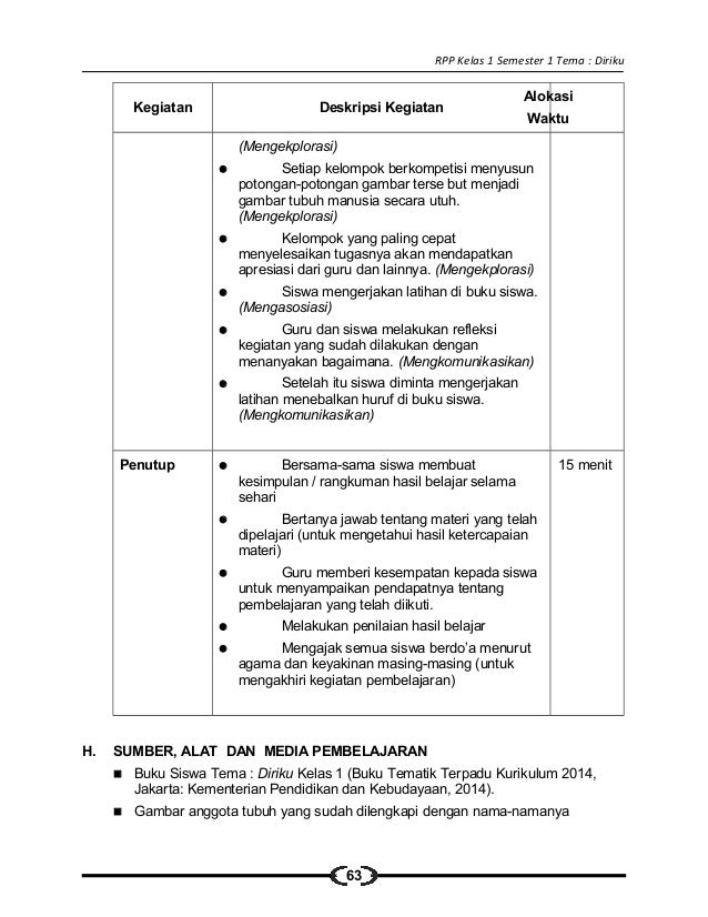 1 Rpp Sd Kelas 1 Semester 1 Diriku