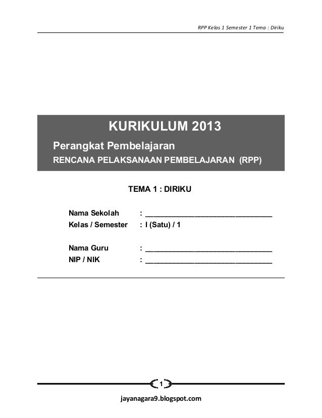 Rpp Sd Kelas 1 Semester 1 Diriku