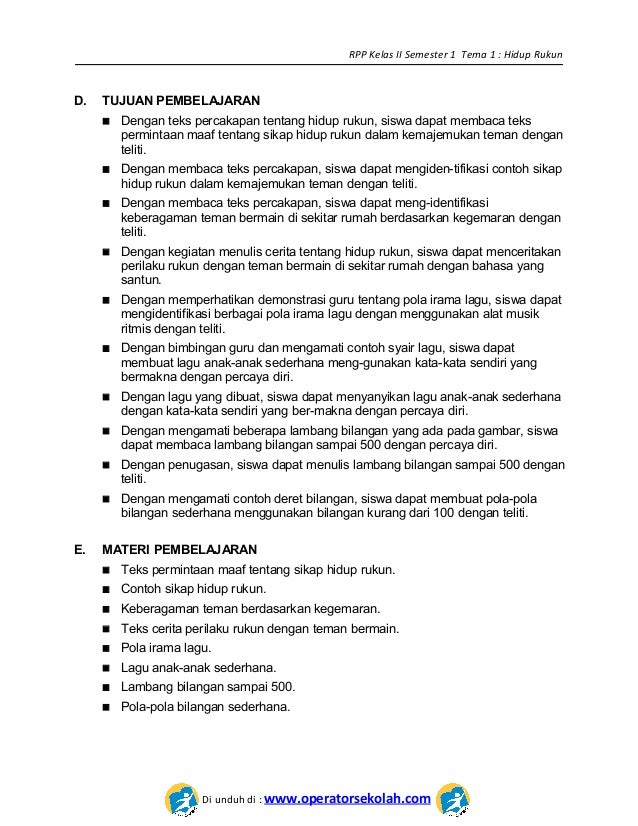 [1] rpp sd kelas 2 semester 1 hidup rukun