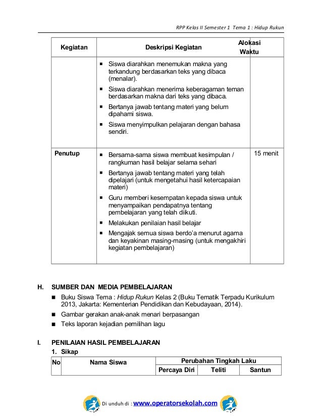 1 Rpp Sd Kelas 2 Semester 1 Hidup Rukun