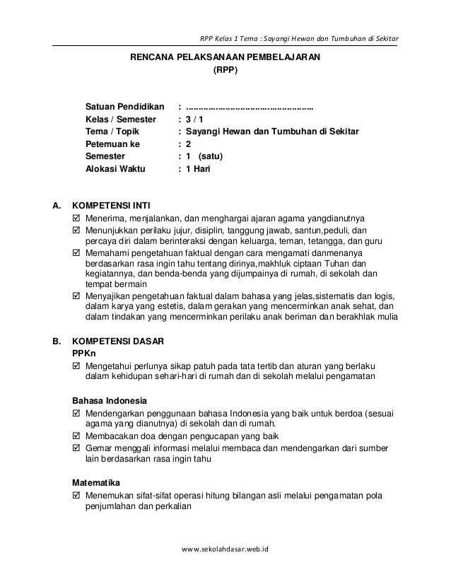 1 rpp sd kelas 3 semester 1 sayangi hewan dan tumbuhan 1 rpp sd kelas 3 semester 1 sayangi hewan dan tumbuhan