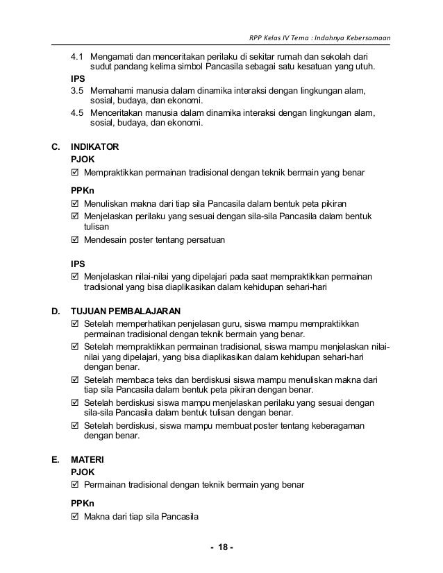 [1] rpp sd kelas 4 semester 1 indahnya kebersamaan