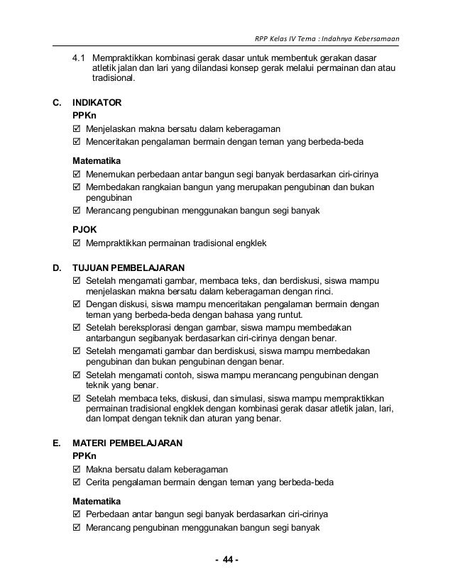 [1] rpp sd kelas 4 semester 1 indahnya kebersamaan