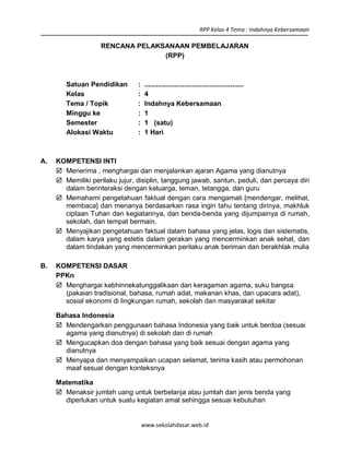 [1] rpp sd kelas 4 semester 1 indahnya kebersamaan