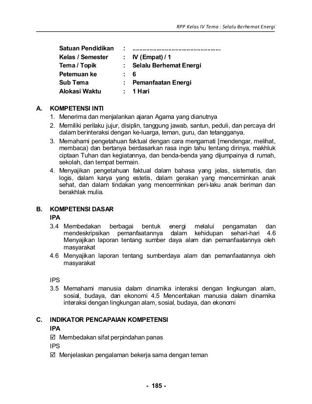 [1] rpp sd kelas 4 semester 1 selalu berhemat energi