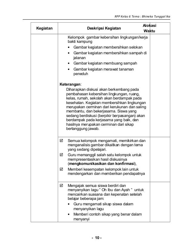 1 Rpp Sd Kelas 6 Bhinneka Tunggal Ika