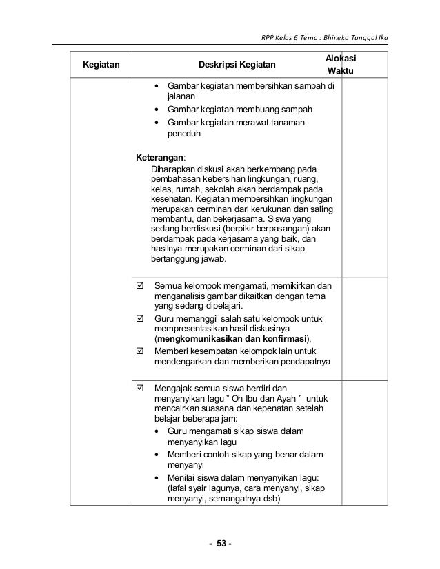 1 Rpp Sd Kelas 6 Bhinneka Tunggal Ika