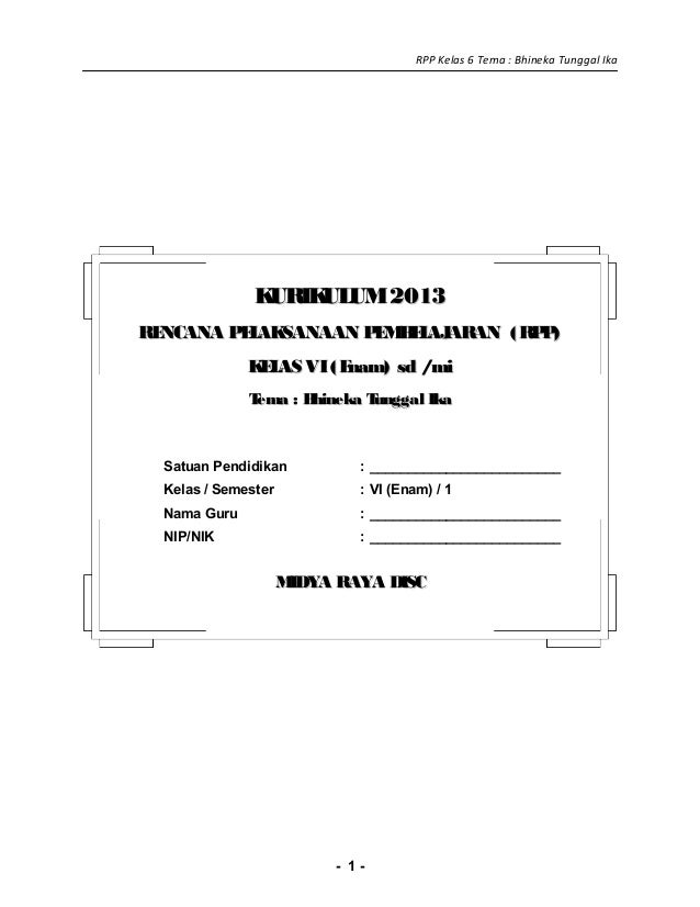 1 Rpp Sd Kelas 6 Bhinneka Tunggal Ika