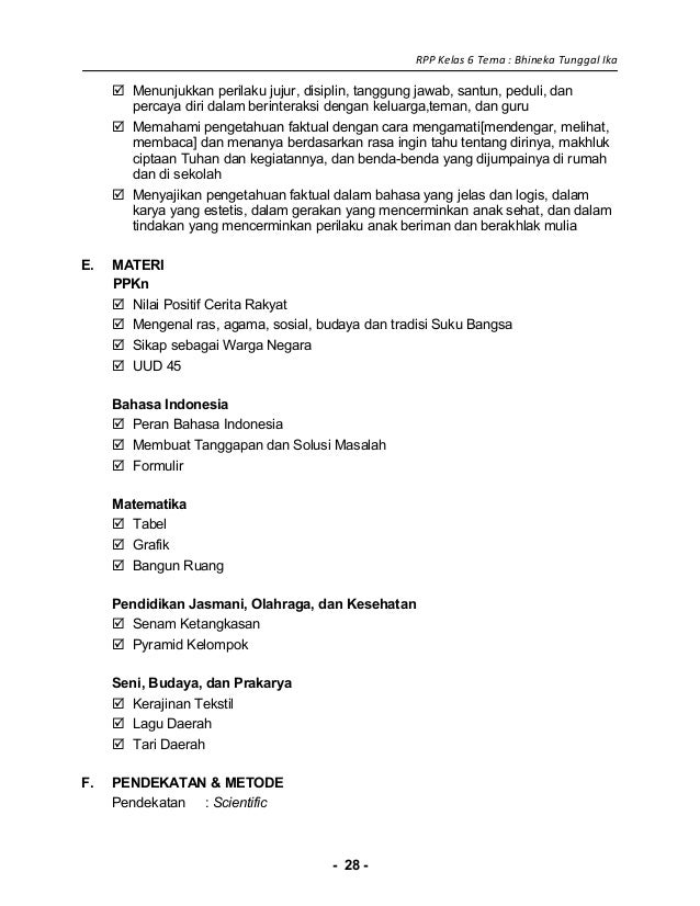 1 Rpp Sd Kelas 6 Bhinneka Tunggal Ika