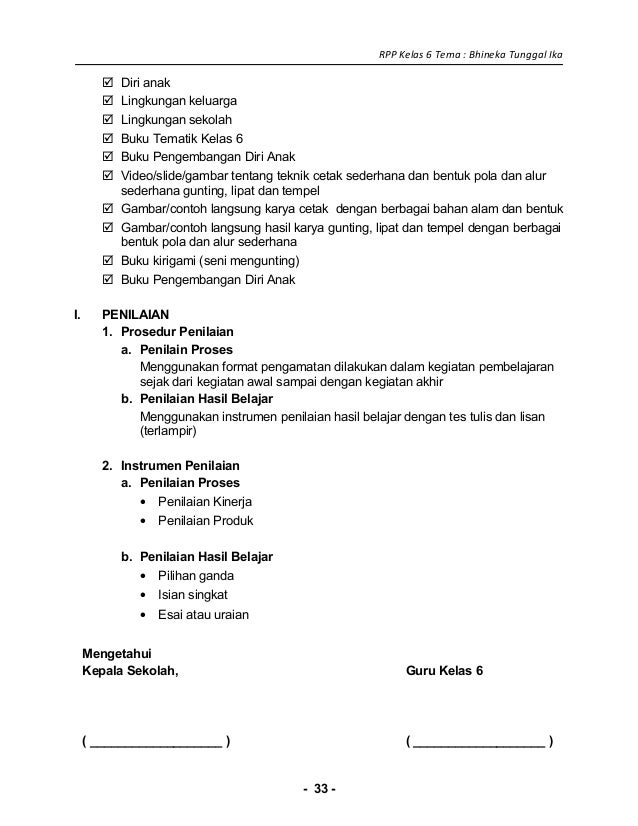 1 Rpp Sd Kelas 6 Bhinneka Tunggal Ika