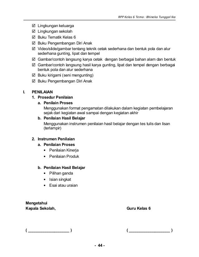 1 Rpp Sd Kelas 6 Bhinneka Tunggal Ika