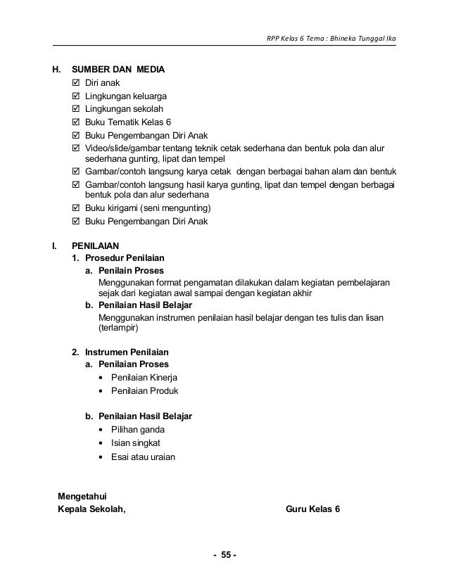 1 Rpp Sd Kelas 6 Bhinneka Tunggal Ika