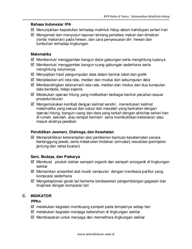 [1] rpp sd kelas 6 semester 1 selamatkan makhluk hidup www.sekolahd…