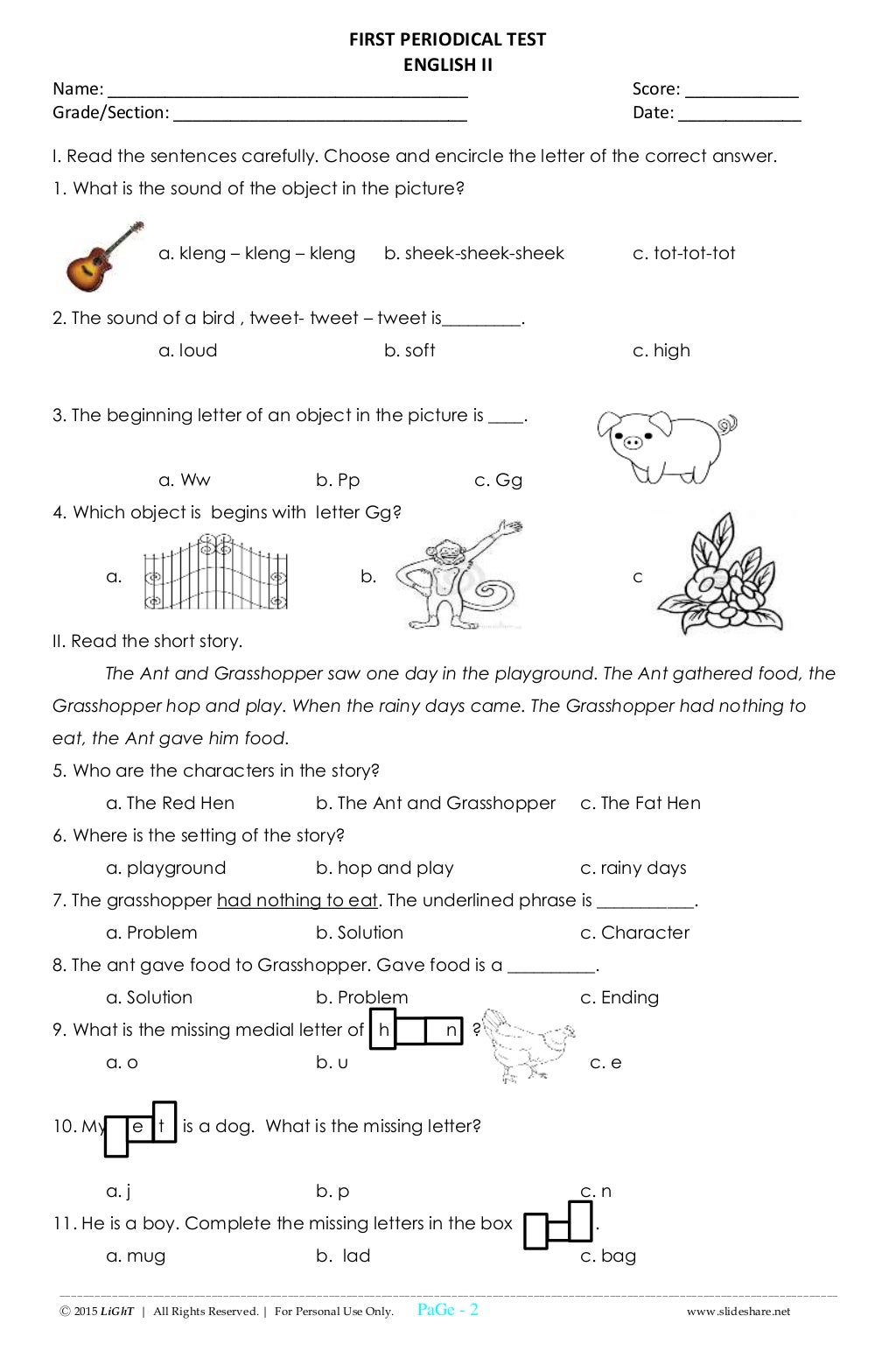 k to 12 grade 2 unang markahang pagsusulit