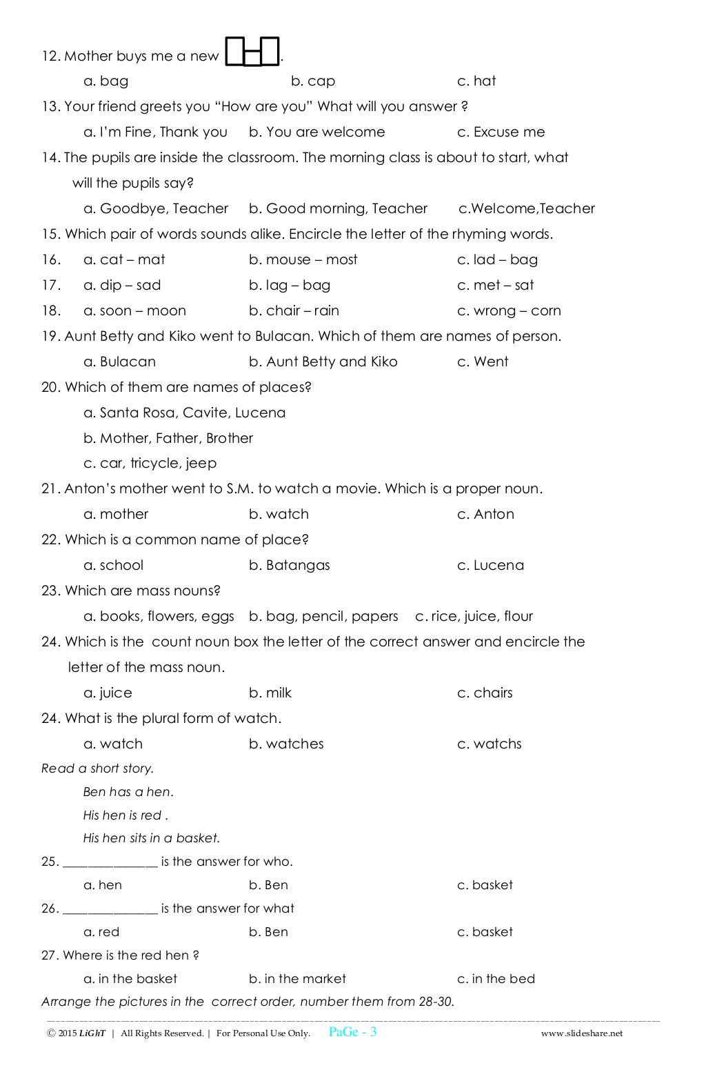 k to 12 grade 2 unang markahang pagsusulit