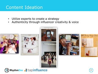Content Ideation
20
• Utilize experts to create a strategy
• Authenticity through influencer creativity & voice
 