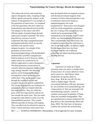 Nanotechnology for cancer therapy recent developments | PDF