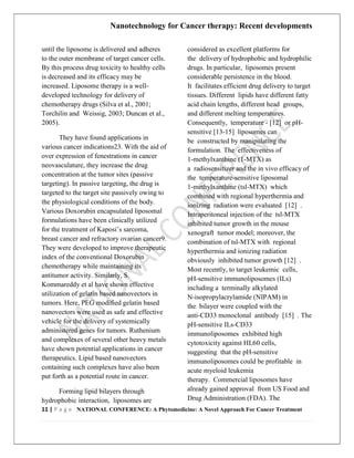 Nanotechnology for cancer therapy recent developments | PDF