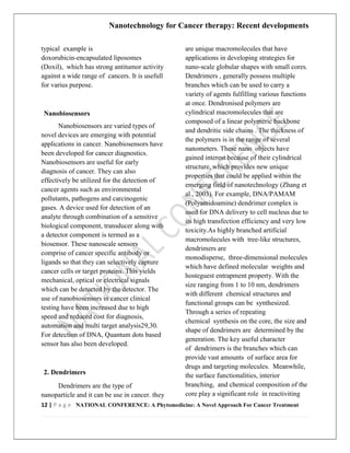 Nanotechnology for cancer therapy recent developments | PDF