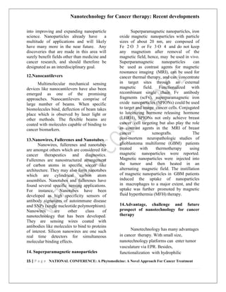Nanotechnology for cancer therapy recent developments | PDF