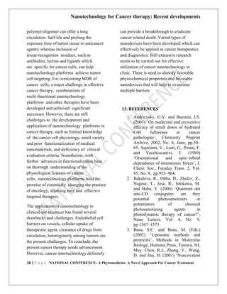 Nanotechnology for cancer therapy recent developments | PDF
