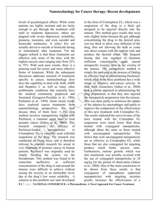 Nanotechnology for cancer therapy recent developments | PDF