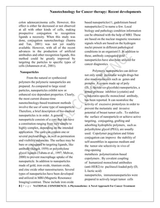 Nanotechnology for cancer therapy recent developments | PDF