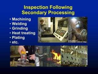 • Machining
• Welding
• Grinding
• Heat treating
• Plating
• etc.
Inspection Following
Secondary Processing
 