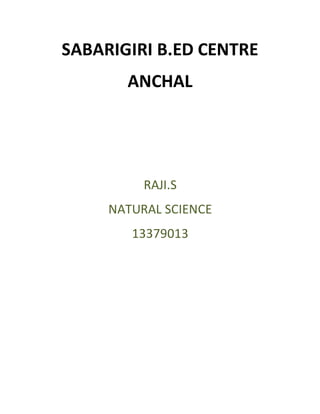 SABARIGIRI B.ED CENTRE 
ANCHAL 
RAJI.S 
NATURAL SCIENCE 
13379013 
 