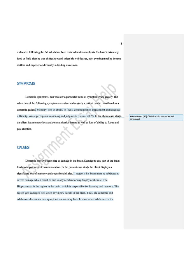 Nursing Assignment Sample on Case Study on Dementia PDF