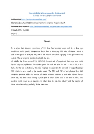 Economics Assignment Sample on Intermediate Microeconomics Assignment | PDF
