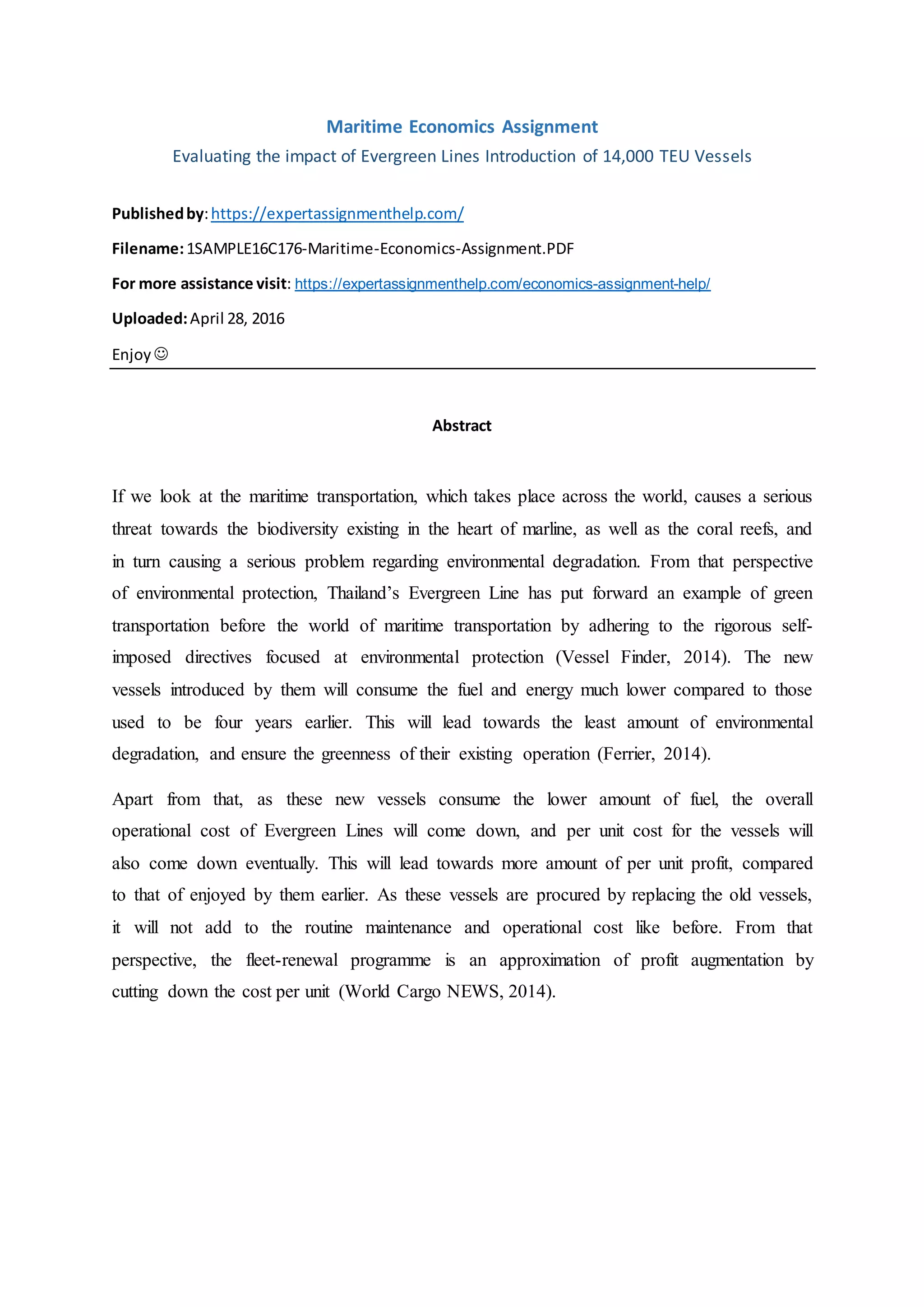 Maritime Economics Assignment | PDF