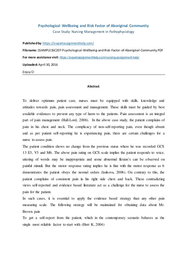 Case Study Nursing Management In Pathophysiology