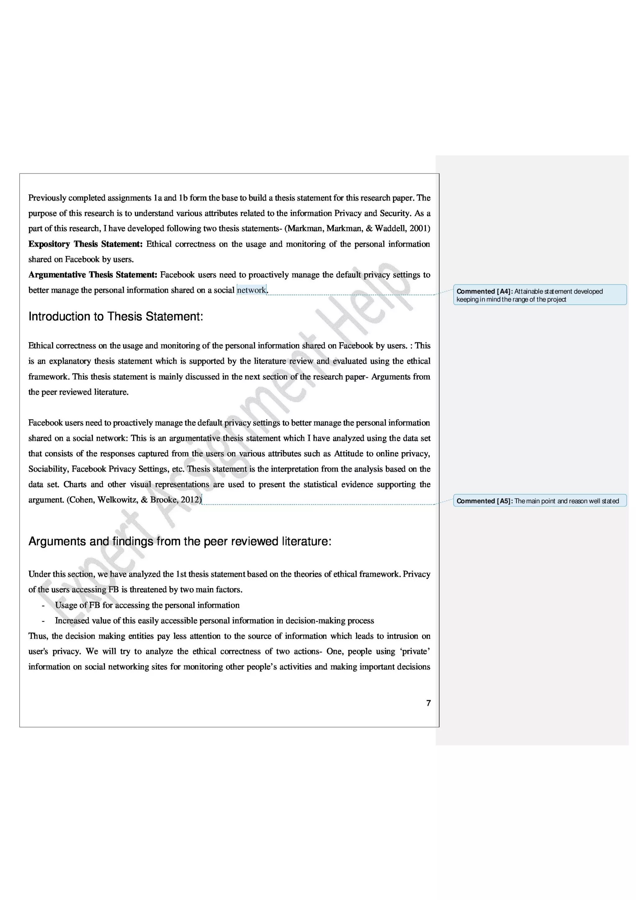 Marketing Thesis Paper on Ethical Issues with Facebook Data Privacy