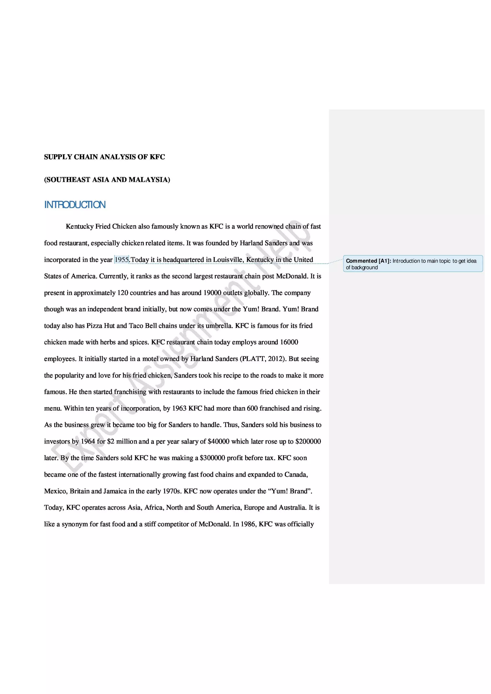 Research Report on Supply Chain Analysis of KFC in Asia