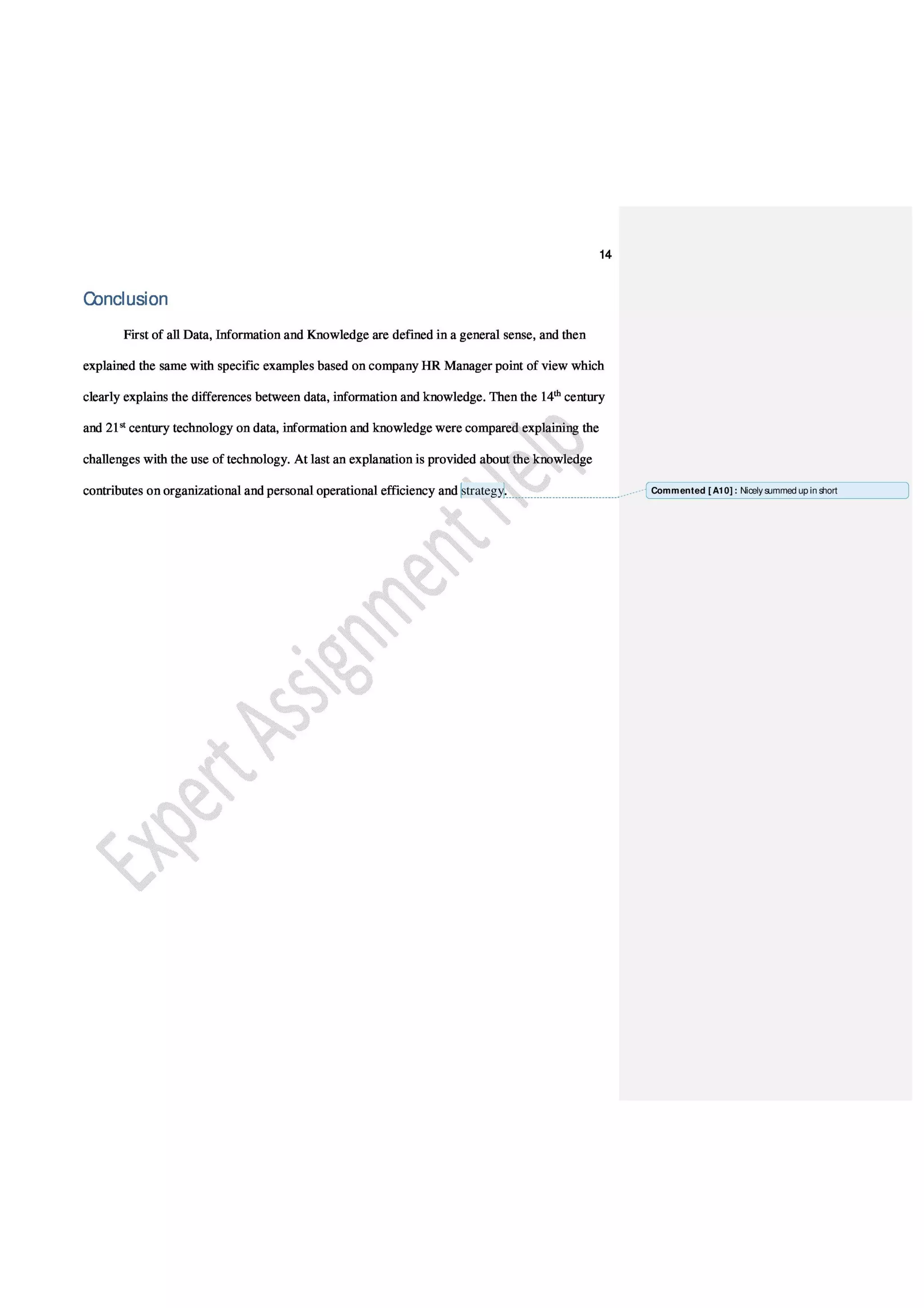 Qualitative IT Assignment on Data, Information & Knowledge