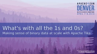 What's with all the 1s and 0s?
Making sense of binary data at scale with Apache Tika
What's with all the 1s and 0s?
Making sense of binary data at scale with Apache Tika
 