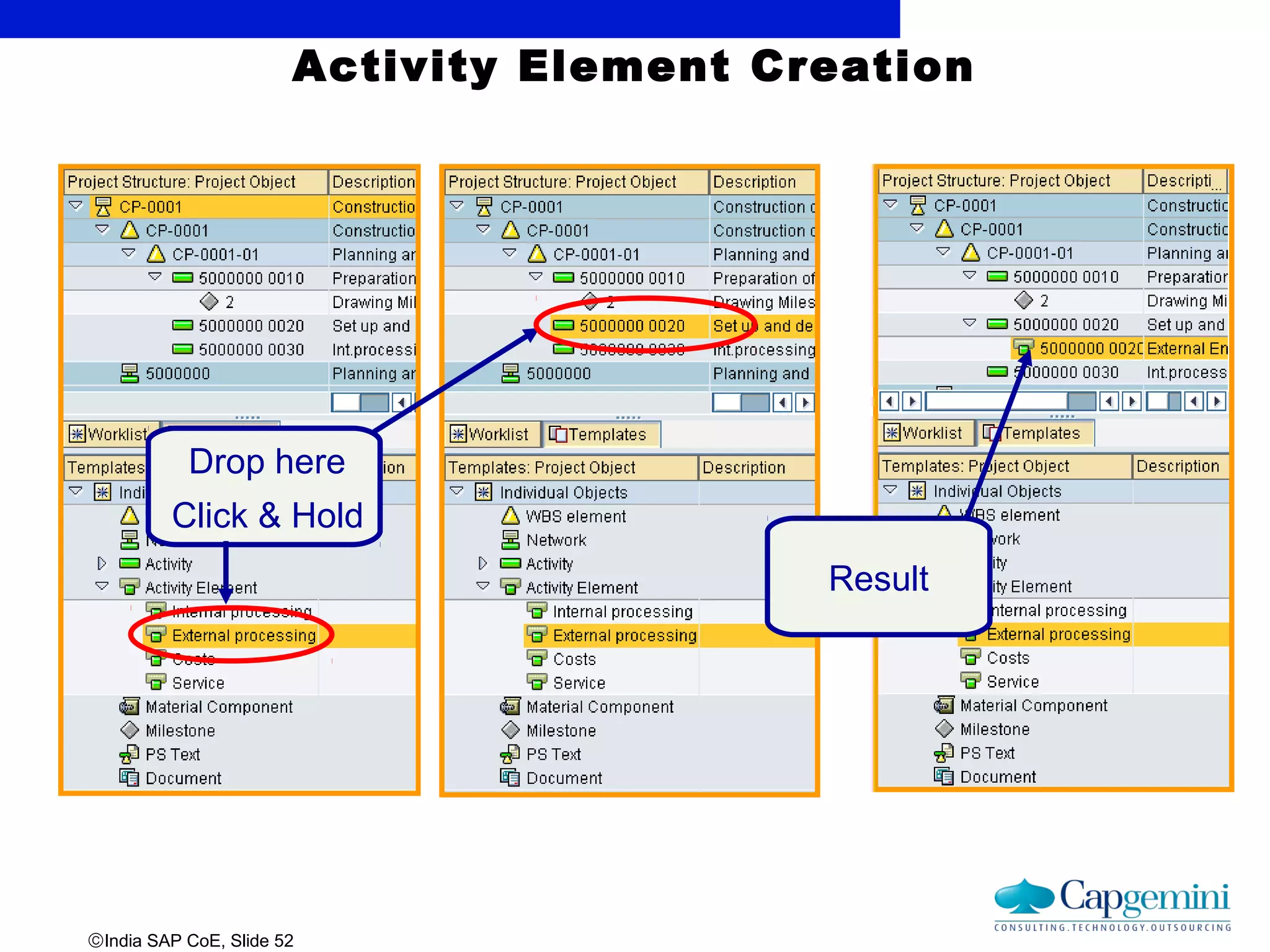 ©India SAP CoE, Slide 52
Activity Element Creation
Click & Hold
Drop here
Result
 