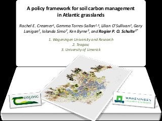 A policy framework for soil carbon management
in Atlantic grasslands
Rachel E. Creamer1, Gemma Torres-Sallan2,3, Lilian O’Sullivan2, Gary
Lanigan2, Iolanda Simo2, Ken Byrne3, and Rogier P. O. Schulte1*
1. Wageningen University and Research
2. Teagasc
3. University of Limerick