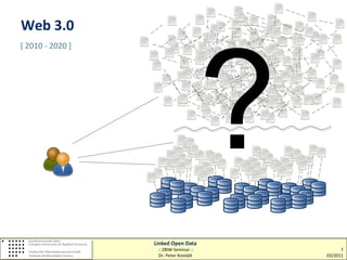 Web 3.0
[ 2010 - 2020 ]




                  Linked Open Data
                   :: ZBIW-Seminar ::         7
                   Dr. Peter Kostädt    03/2011
 
