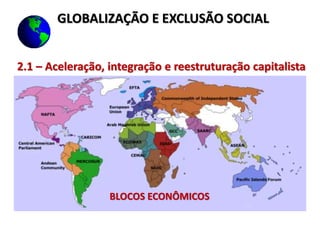 2.1 – Aceleração, integração e reestruturação capitalista
BLOCOS ECONÔMICOS
GLOBALIZAÇÃO E EXCLUSÃO SOCIAL
 