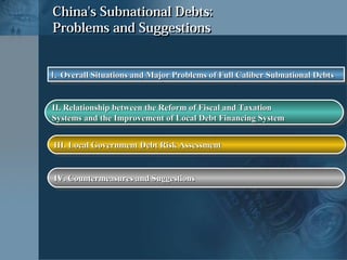 China's Subnational Debts:China's Subnational Debts:
Problems and SuggestionsProblems and Suggestions
ⅠⅠ.. Overall Situati...