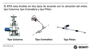 www.senati.edu.pe
El EPS esta dividido en tres tipos de acuerdo con la ubicación del motor,
tipo Columna, tipo Cremallera y tipo Piñón.
 